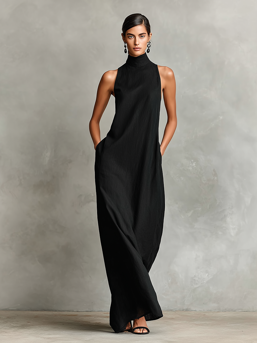 Catherine | Vestido largo negro minimalista