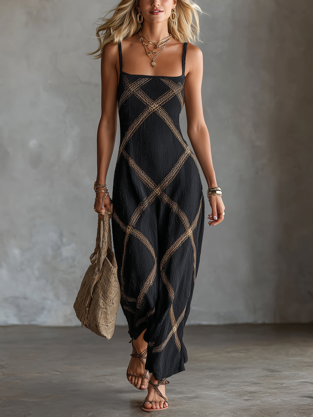 Victorine | Vestido Geométrico Negro y Camel