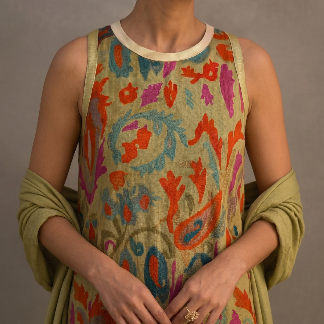 Danielle | Vestido largo estampado y chaleco a juego