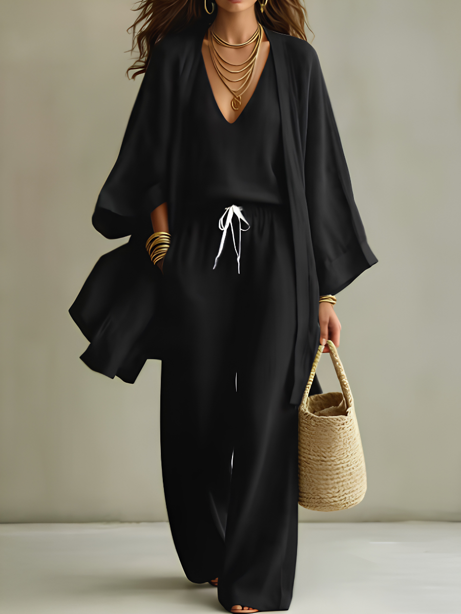 Isabelle | Conjunto de homewear de 3 piezas en lino casual