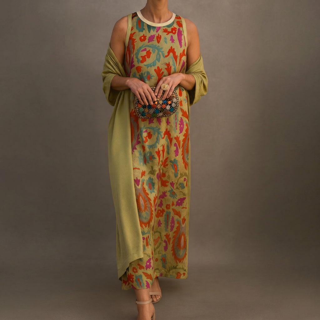 Danielle | Vestido largo estampado y chaleco a juego