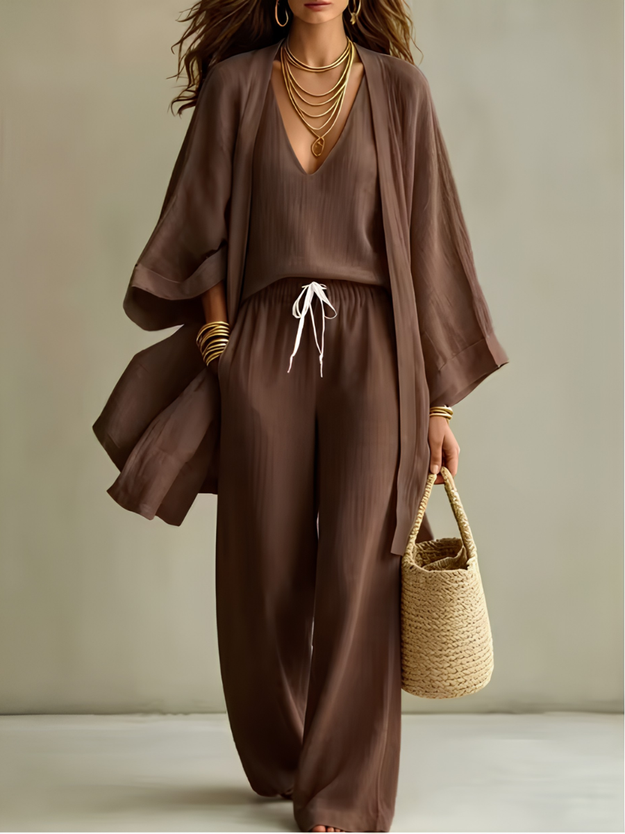 Isabelle | Conjunto de homewear de 3 piezas en lino casual