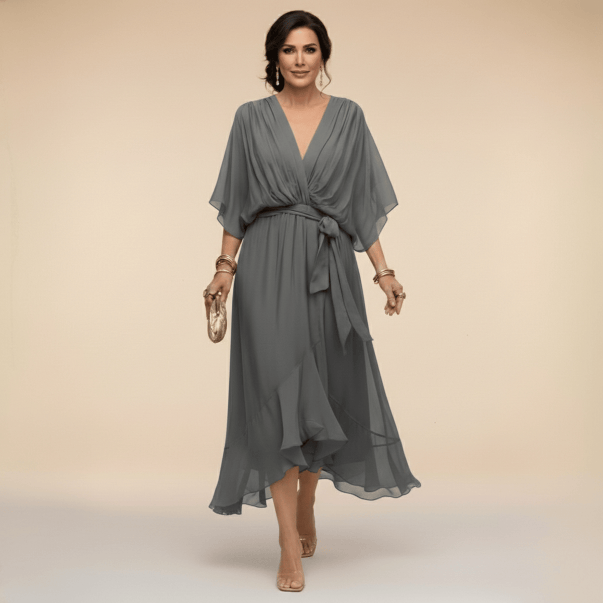 Laura™ | Vestido de chiffon con escote en V