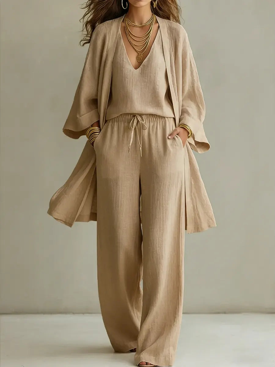 Isabelle | Conjunto de homewear de 3 piezas en lino casual