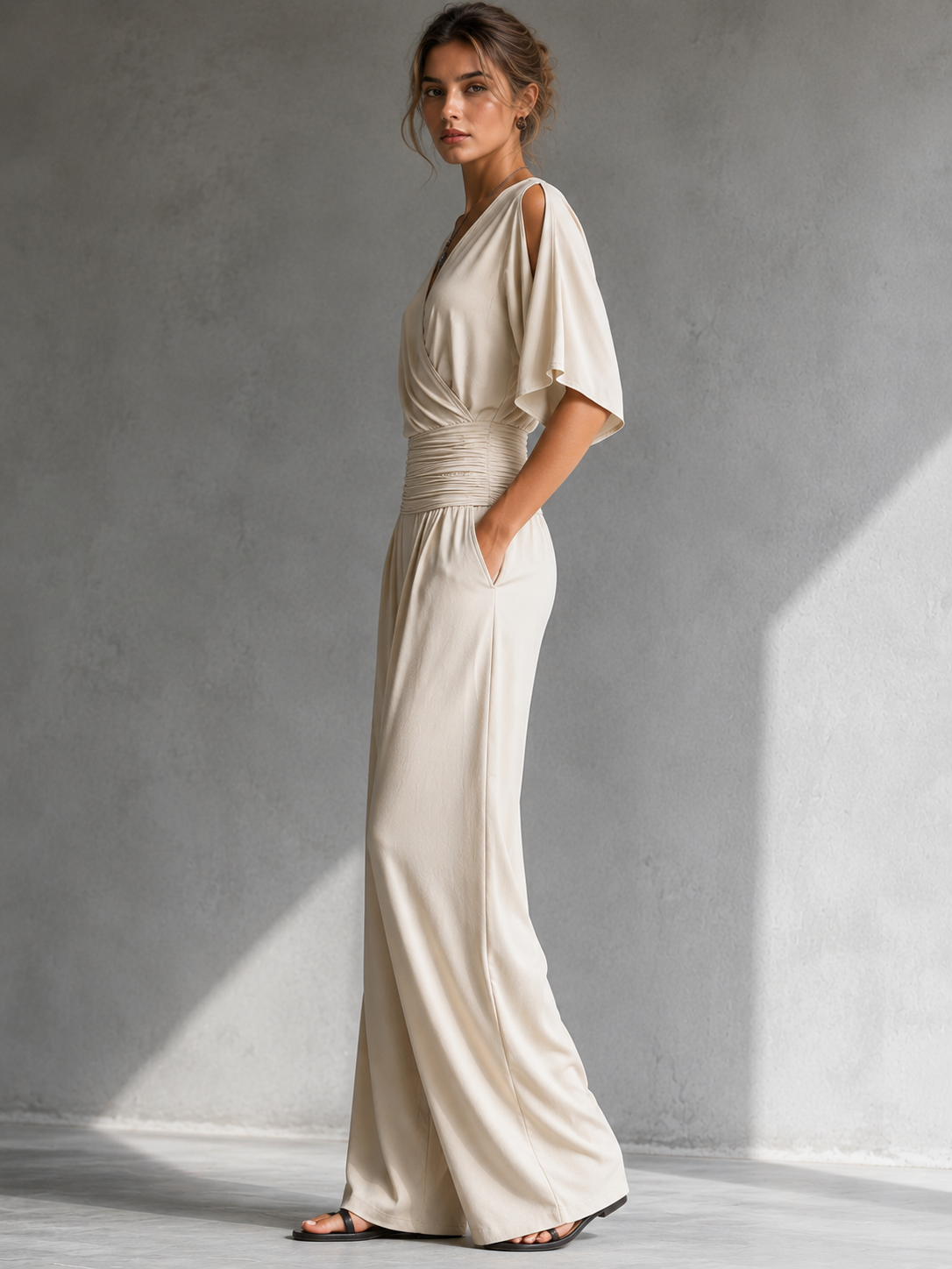 Aline | Mono Elegante Cruzado con Piernas Anchas