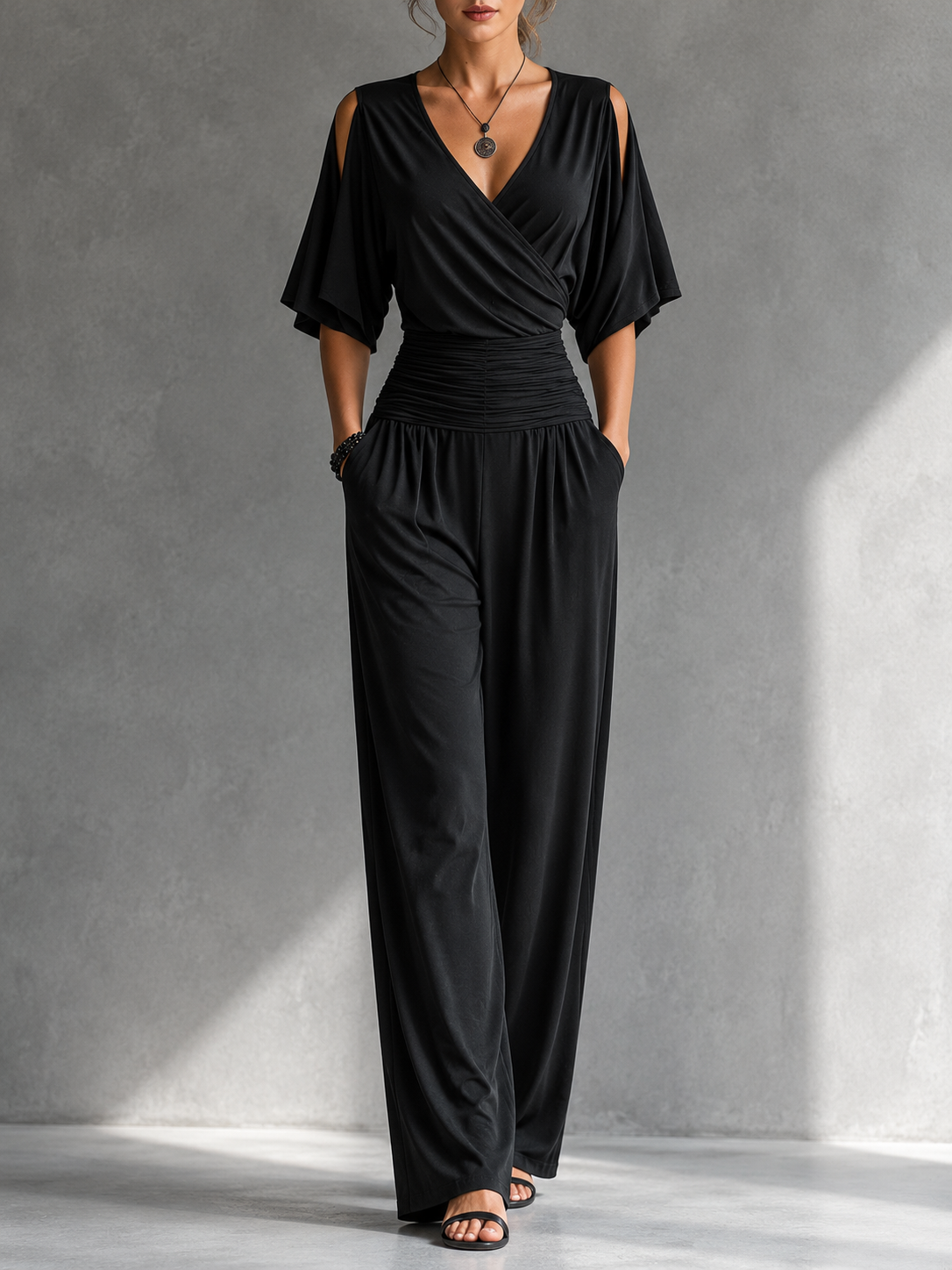 Aline | Mono Elegante Cruzado con Piernas Anchas