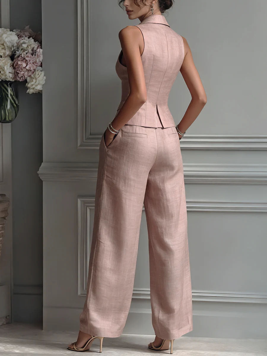 Louise | Conjunto de dos piezas abotonado con cuello en V para mujer