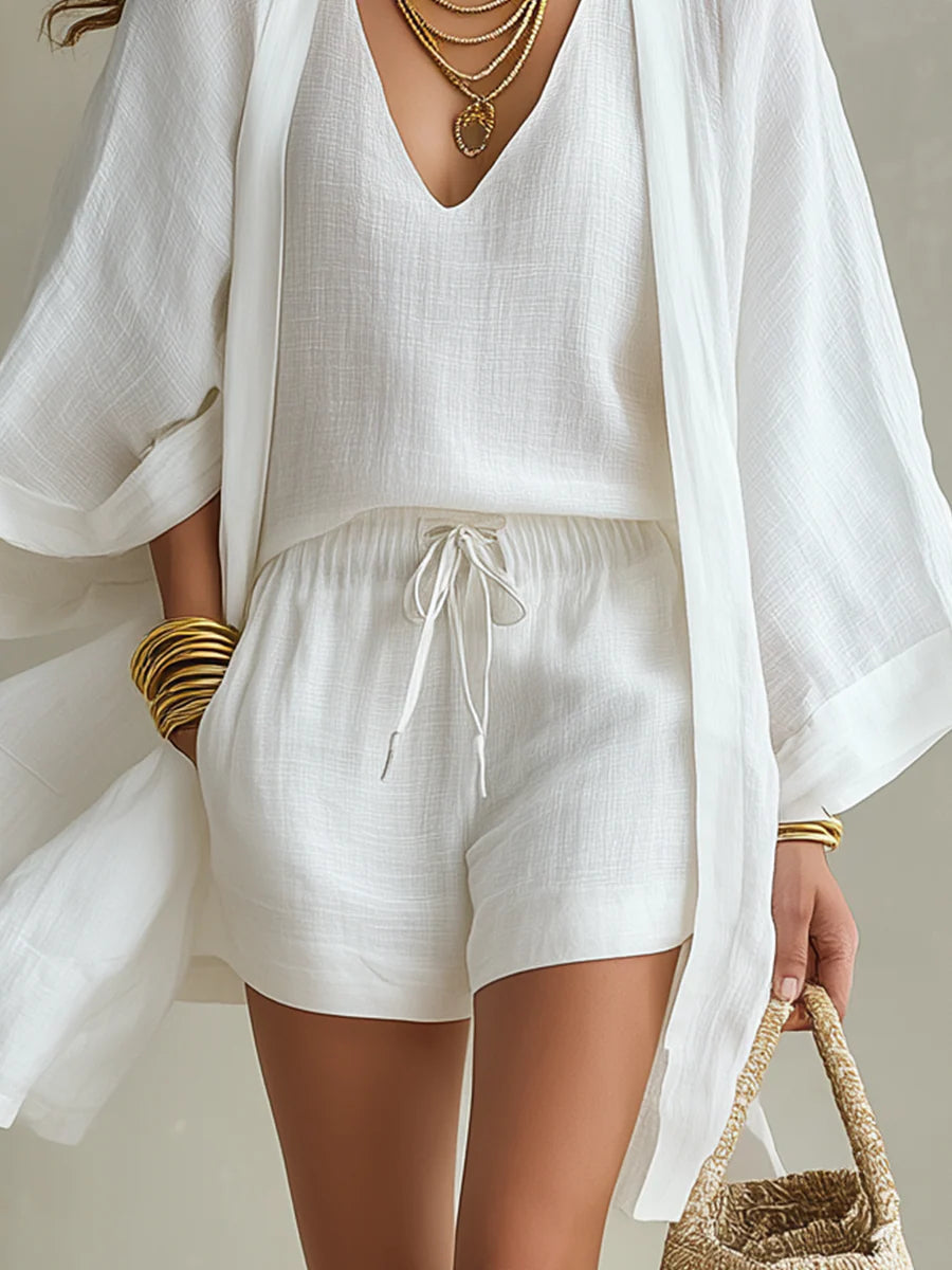 Charlotte | Conjunto de tres piezas: chaleco holgado y pantalones cortos con cordón ajustable