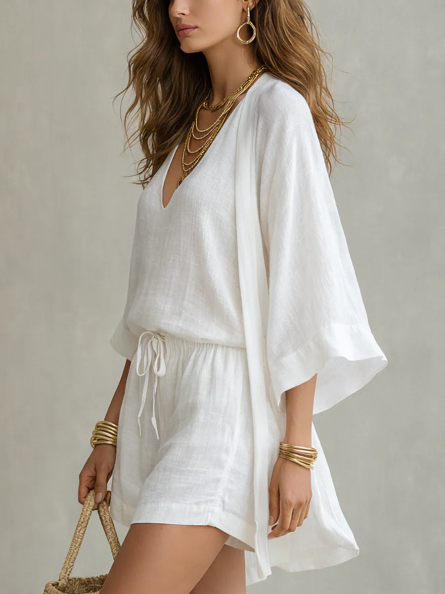 Charlotte | Conjunto de tres piezas: chaleco holgado y pantalones cortos con cordón ajustable
