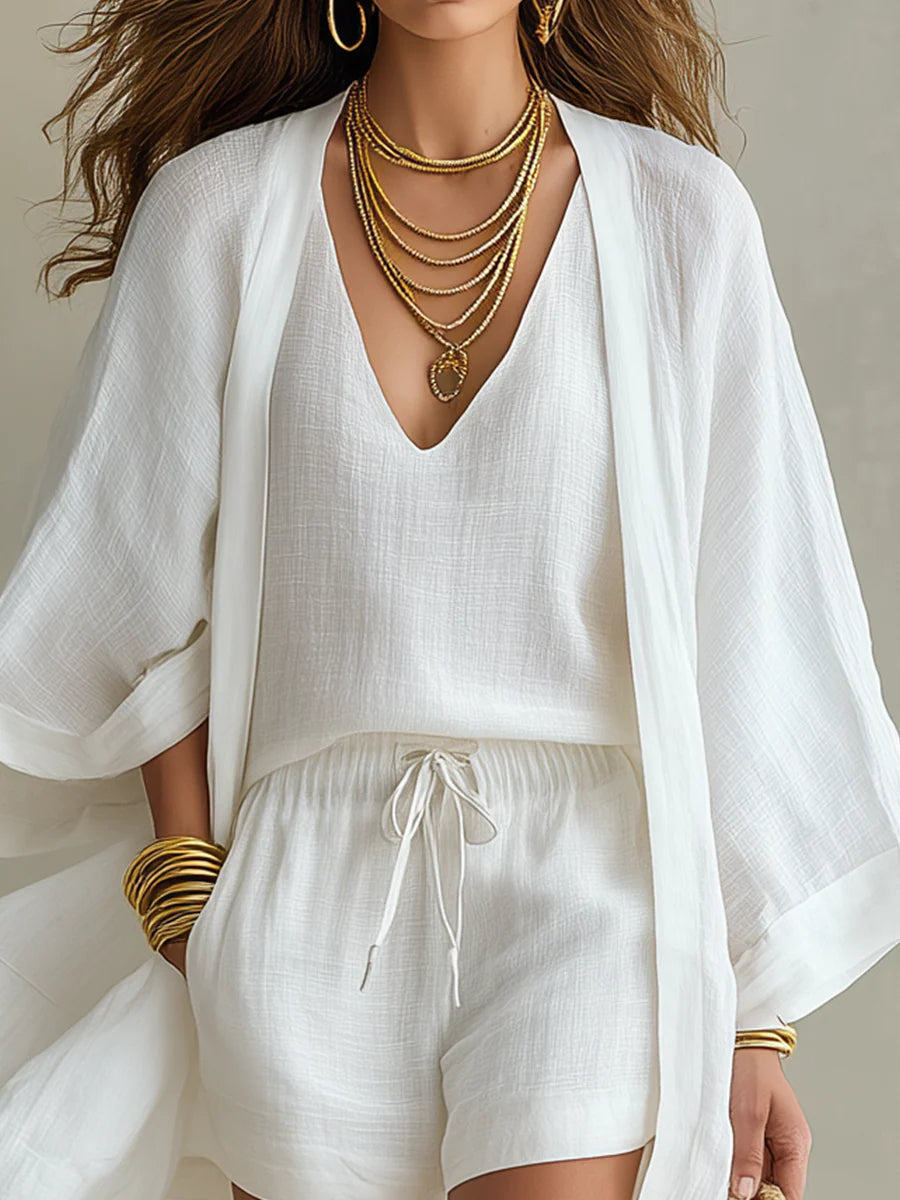 Charlotte | Conjunto de tres piezas: chaleco holgado y pantalones cortos con cordón ajustable