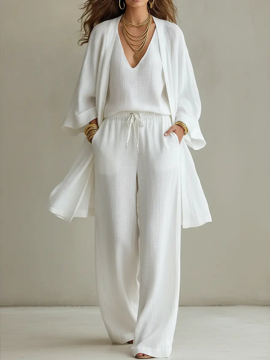Isabelle | Conjunto de homewear de 3 piezas en lino casual