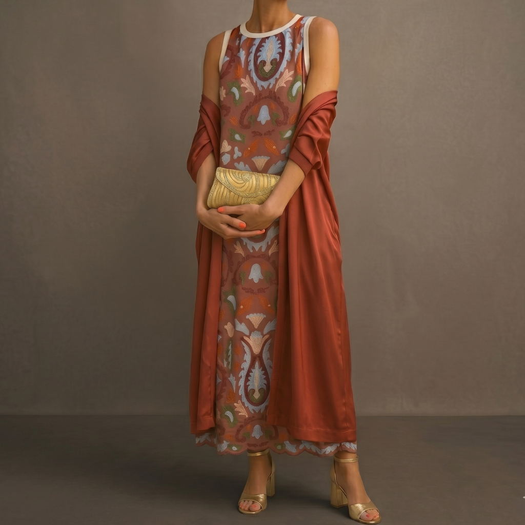 Danielle | Vestido largo estampado y chaleco a juego