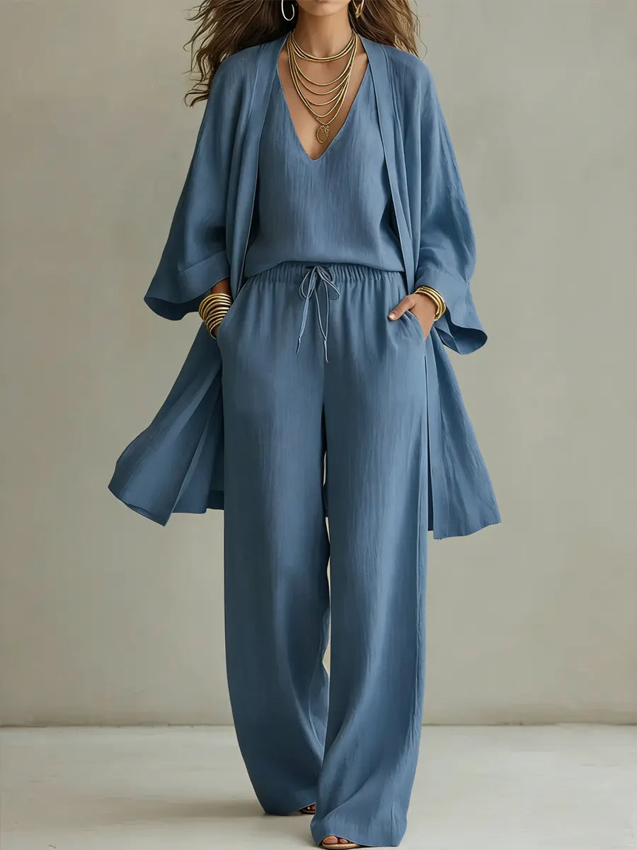 Isabelle | Conjunto de homewear de 3 piezas en lino casual