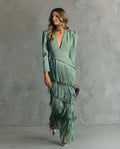 Claire™ | Vestido midi elegante con mangas de flecos