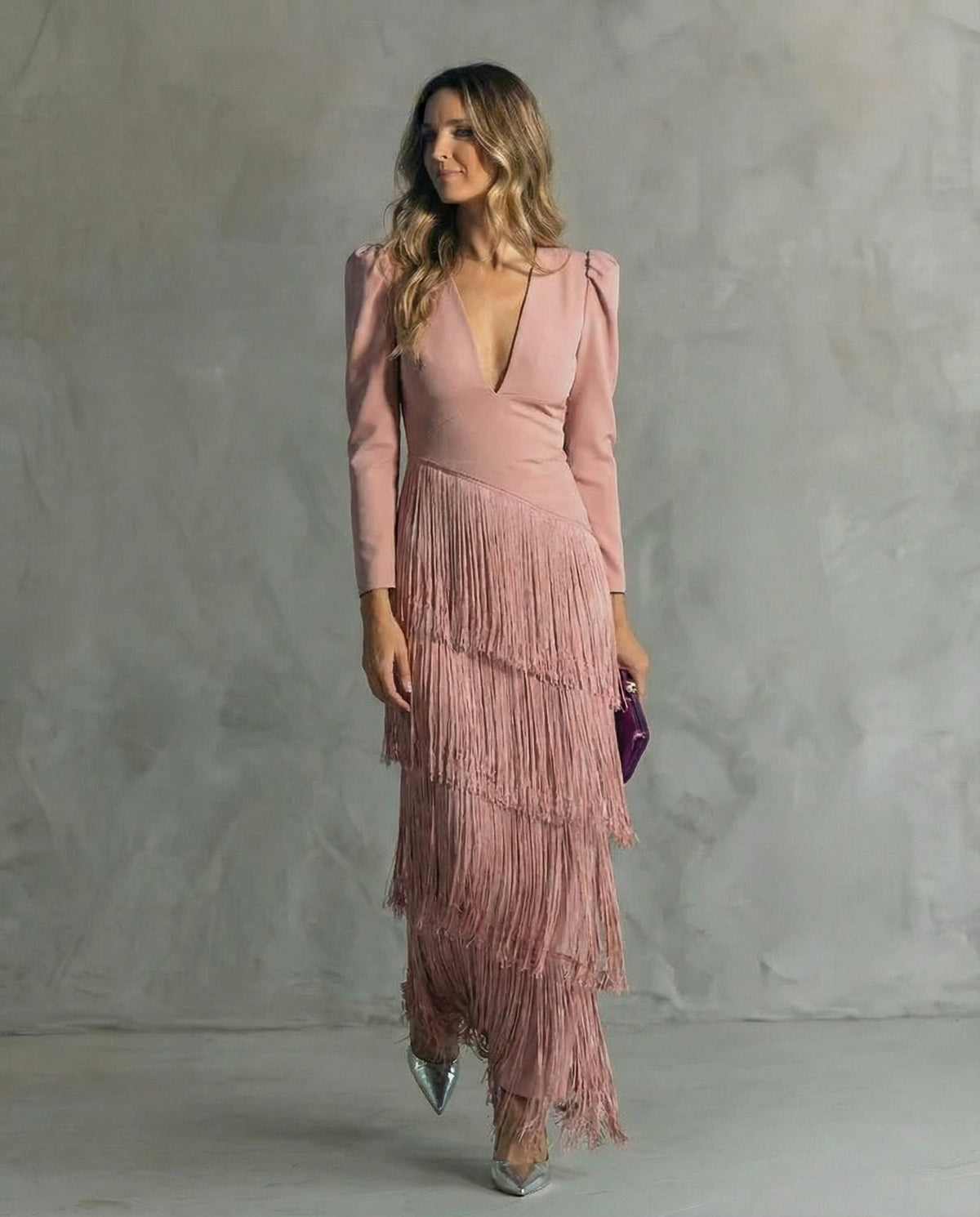 Claire™ | Vestido midi elegante con mangas de flecos